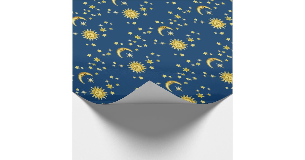 Sun, Moon &amp; Stars Wrapping Paper | Zazzle