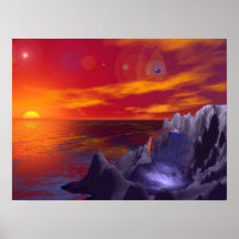 Sun Rise Orange Water Blue Ball Posters
