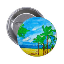 Sun, Sea, Sand and Palm Trees Button Badge