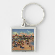Sunbathers & Swimmers on Boardwalk & Beach Key Chains