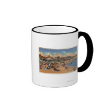 Sunbathers & Swimmers on Boardwalk & Beach Mug