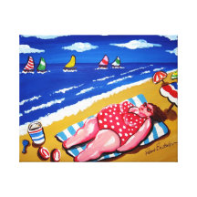 Sunbathing Big Beach Diva Fun Folk Art Canvas Stretched Canvas Print