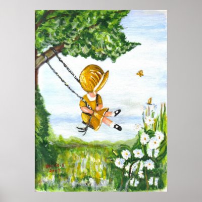 Small Baby Swing on Painting Of A Small Girl Adorned In Yellow Swinging In A Tree Swing