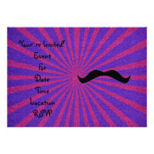 Sunburst glitter mustache custom invite