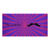 Sunburst glitter mustache custom photo card