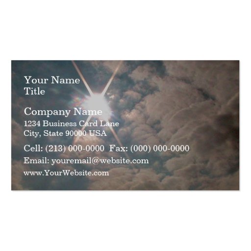 Sunburst through white clouds business card templates (front side)