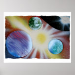 Sunburst with planets spray paint spraypainting posters
