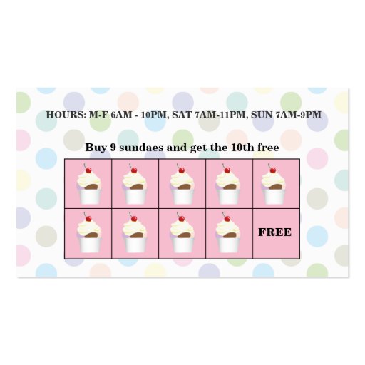 Sundae Shop Loyalty Rewards Business Card Templates (back side)