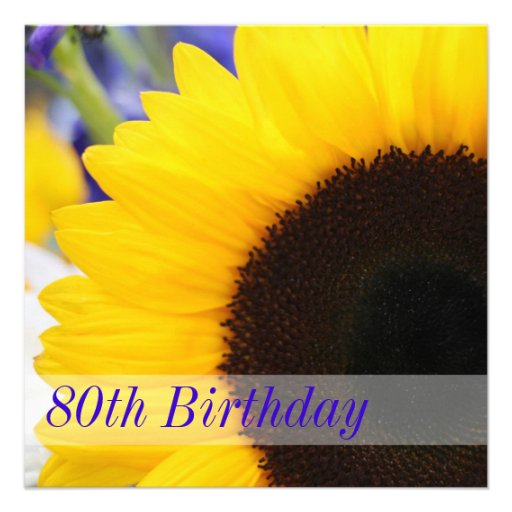 Sunflower 80th Birthday Party Custom Invitations