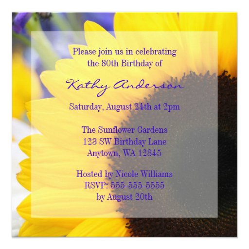 Sunflower 80th Birthday Party Custom Invitations