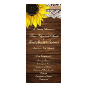 Sunflower and barn wood Wedding Program Custom Rack Cards