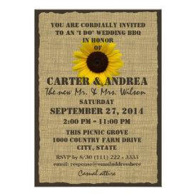 Sunflower and Burlap BBQ Wedding Reception Invitation
