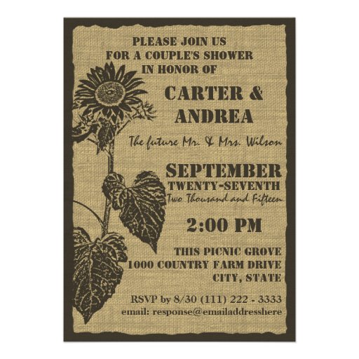 Sunflower and Burlap Couple's Shower Card