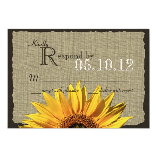 Sunflower and Burlap Response Custom Invitations