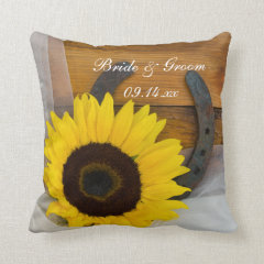 Sunflower and Horseshoe Country Wedding Pillow