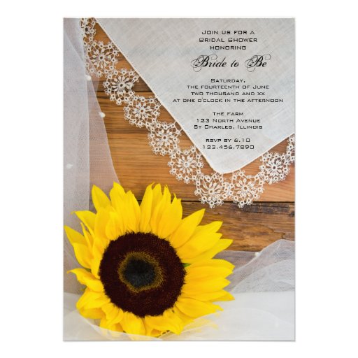 Sunflower and Lace Country Bridal Shower Invite