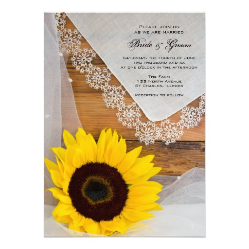 Sunflower and Lace Country Wedding Invitation