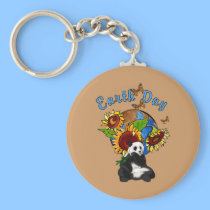 Sunflower and Panda Earth keychains