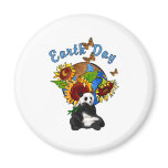 Sunflower and Panda Earth Refrigerator Magnet