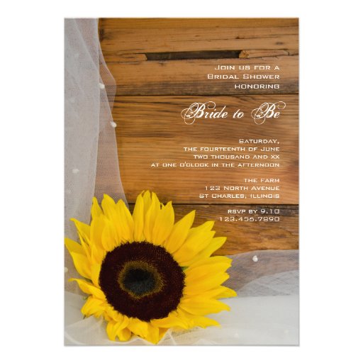 Sunflower and Veil Country Bridal Shower Invitations