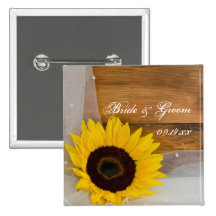 Sunflower and Veil Country Wedding Button