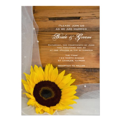 Sunflower and Veil Country Wedding Invite