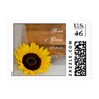 Sunflower and Veil Country Wedding Postage Stamp