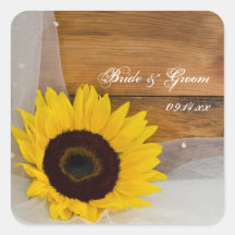 Sunflower and Veil Country Wedding Stickers