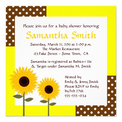 Sunflower Baby Shower Invitation - Yellow & Brown