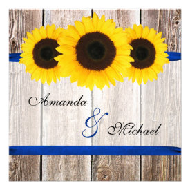 Sunflower Barn Wood Blue Ribbon Wedding Invite