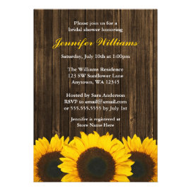Sunflower Barn Wood Bridal Shower Custom Invitations