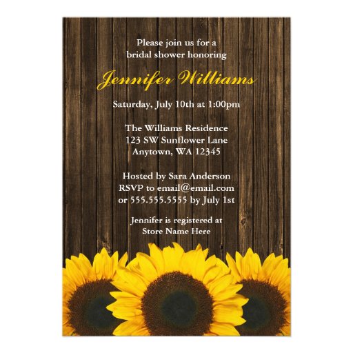 Sunflower Barn Wood Bridal Shower Custom Invitations