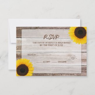 Sunflower Barn Wood Wedding RSVP Response Card Personalized Invitations