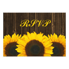 Sunflower Barn Wood Wedding RSVP Response Card Personalized Announcements