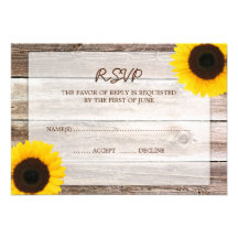 Sunflower Barn Wood Wedding RSVP Response Card Personalized Invitations