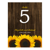 Sunflower Barn Wood Wedding Table Number Post Card