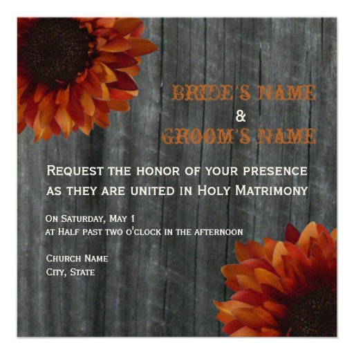 Sunflower & Barnwood Fall Wedding Invitation