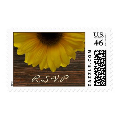 Sunflower &amp; Barnwood Fall Wedding RSVP Postage