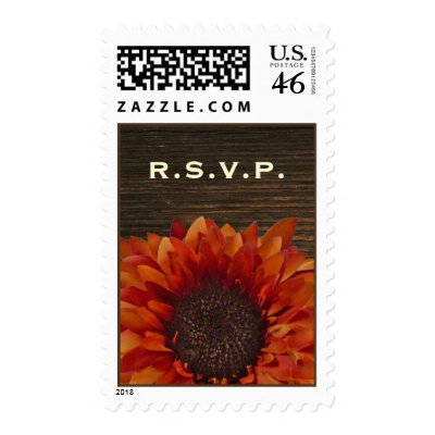 Sunflower & Barnwood Rustic Wedding R.S.V.P. Stamps