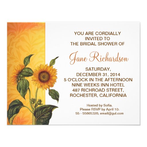 sunflower beautiful bridal shower invitations