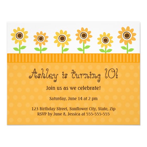 Sunflower birthday party invitation for girls