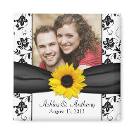 Sunflower Black and White Damask Wedding Magnet magnet