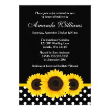 Sunflower Black and White Polka Dot Bridal Shower Invites