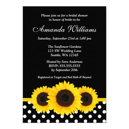 Sunflower Black and White Polka Dot Bridal Shower Invites