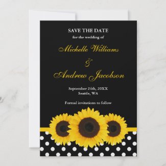 Sunflower Black and White Polka Dot Save the Date zazzle_invitation