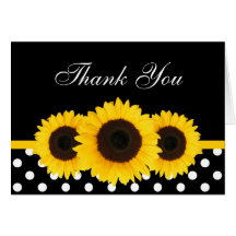 Sunflower Black and White Polka Dot Thank You Greeting Cards