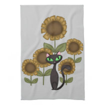 Sunflower Black Cat Hand Towels
