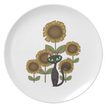 Sunflower Black Cat Dinner Plates