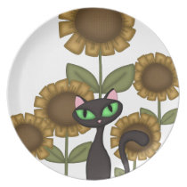 Sunflower Black Cat Party Plate