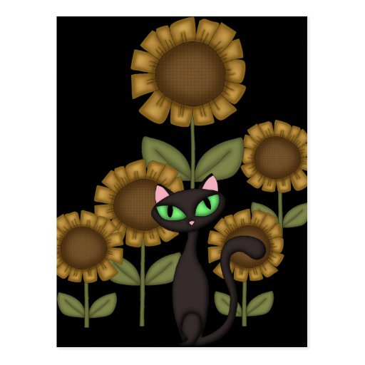 Sunflower Black Cat Post Cards Zazzle